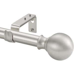 Window Curtain Rods 28 to 48 Inches, 1 Inch Diameter Adjustable Drapery Rod, Decorative Heavy Duty Curtains Rod with Fancy Round Finials for Living Room, Bedroom, Patio, Brushed Nickel