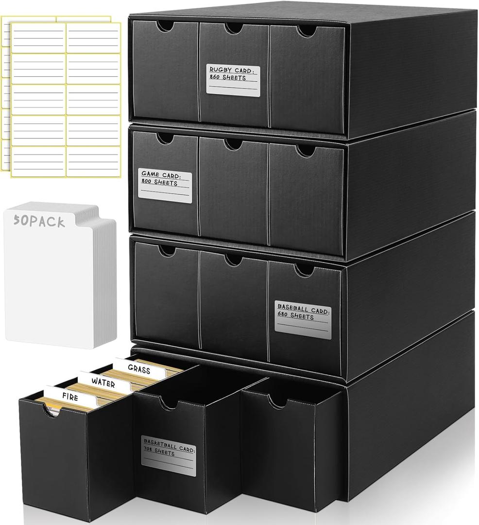 Homthy Trading Card Storage Box, Includes 12 Pack with 50 Card Dividers, Cardboard Trading Storage Organizer Collectible Box with Labels Fit for MTG TCG and Sport Cards