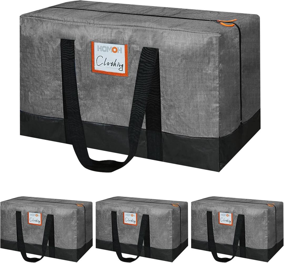 4 Pack Moving Bags Heavy Duty, 115lb Capacity Storage Bags for Clothes, Large Packing Tote with Strong Handles, Internal Compression Straps, Alternative to Moving Boxes -103L,Grey and Black