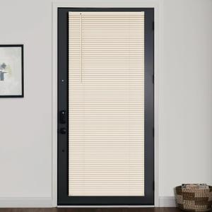 LazBlinds 1" Vinyl Mini Blinds for Doors, Cordless French Door Blinds for Privacy, Light Filtering Privacy Horizontal Shades for Front Door Patio Sidelight Glass Door, 34" W x 72" H, Beige