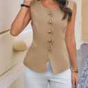 Cicy Bell Womens Summer Sleeveless Blazer Vests Dressy Button Down Fitted Round Neck Waistcoat Work Office Suit Tops (S)