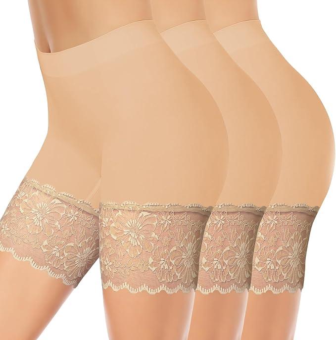 1-3 Pack Lace Slip Shorts for Under Dresses Women, Seamless Anti Chafing Shorts Lace Bloomers Shorts Panties Leggings M
