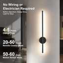 Motion Sensor Battery Operated Wall Sconce Set of Two - Modern Rechargeable Wireless Wall Lights with Remote Control, Dimmable, 3000K/4000K/6000K, Timer for Living Room, Hallway, 23.6 Inch, Black