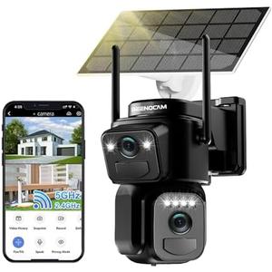 BEENOCAM 4K Solar Security Cameras Wireless Outdoor, Dual Lens 360°PTZ Solar Cameras for Home Security with Color Night Vision,PIR Human Detection, Auto Tracking,Spotlight/Siren Alarm, 2.4/5Ghz WiFi