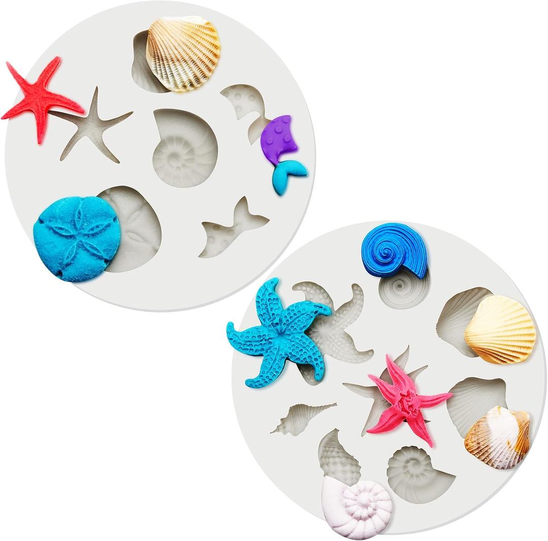 2 Pcs Ocean Polymer Clay Molds for Jewelry Making, Starfish Shell Conch Mermaid Polymer Clay Molds for Earrings Decoration