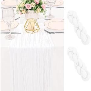 2 Pack 120 Inch White Cheesecloth Table Runner Boho Rustic Gauze Sheer Romantic 10 FT Long Cheese Cloth Table Runner for Bridal Baby Shower Wedding Party Birthday Holiday Home Easter Decor