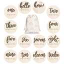 7 Pack 3D Baby Monthly Milestone Card Signs Baby Announcement Sign Double Sided Hello World Newborn Signs Wooden Circles Discs for Welcome Newborn Boy Girl Photo Props(Brown, Letter)