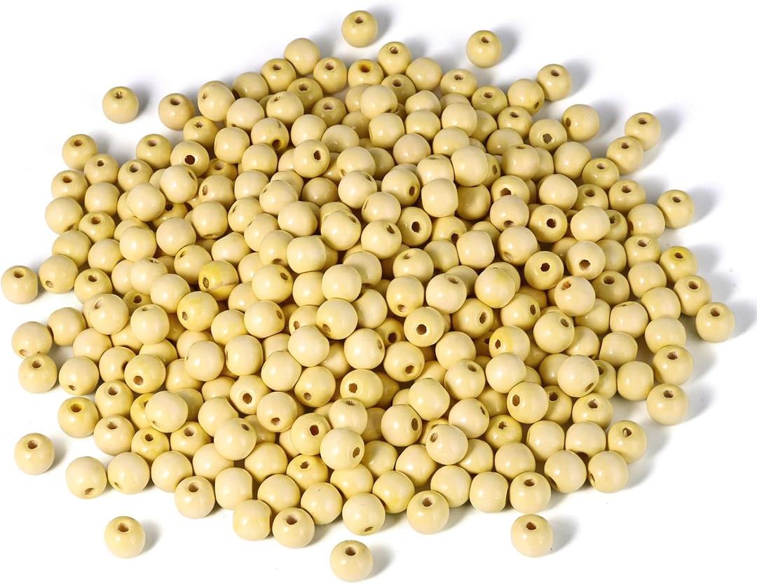 [400PCS] Beige Wooden Beads, 16mm Large Round Beige Painted Natural Wood Loose Spacer Beads Bulk for DIY Crafts Festival Home Party Decoration