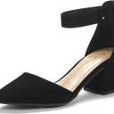 DREAM PAIRS ANNEE Pointed Toe Low Chunky Heels Pump Shoes (8, Black/Nubuck)