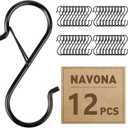 12 Pcs S Hooks for Hanging Heavy Duty, 3.5-inch Heavy Duty Metal S Hook with Safety Buckle, Suitable for 0.5 inch Rods, S Hook for Hanging Plants, Closet, Kitchen Utensil, Pot, Pan, Bags