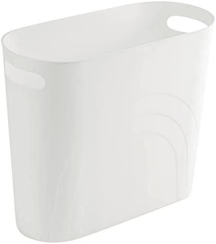 rejomiik Small Trash Can, 3.5 Gallon Slim Garbage Can Plastic Waste Basket with Handles Container Bin for Narrow Spaces Bathroom, Bedroom, Kitchen, Office at Home, White