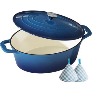 Enameled Cast Iron Dutch Oven, 9.3QT Pot with Lid, Navy Blue
Ideal for Bread Baking, Braising & Stews, Oven Safe up to 500°F, Fits All Stovetops, Cotton Potholders Included, PFOA-Free