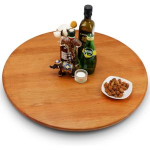 24 inches Cherry Wood Lazy Susan Organizer, Solid Wooden Round Turntable, Rotating Tray for Table Top/Counter Top