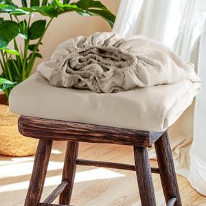 SONORO KATE 100% French Linen Fitted Sheet (1 Piece) - Stone Washed Natural Linen Mattress Cover, 16 Inch Deep Pocket, Ultra Soft, Breathable, Durable for Hot Sleepers (Natural Linen,Twin)