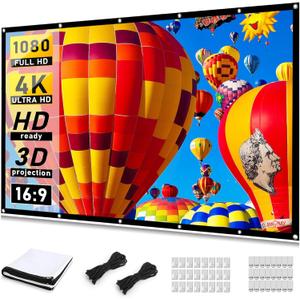 Taotique Projector Screen 120 inch, Movie Projector Screen 16:9 Foldable and Portable Anti-Crease Indoor Outdoor Projection Double Sided Video Projector Screen for Home, Party, Office, Classroom