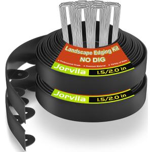 Landscape Edging, 2.0" x 60' Plastic Garden Edging with 60 Pcs Metal Spikes, Flexible Garden Border for Lawn, Landscaping, Flower Beds (Black)