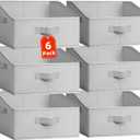 Criusia Closet Organizers Bins 6 Pack - Large Closet Shelf Organizer with Handles - Fabric Trapezoid Home Organization and Storage Baskets for Organizing Clothes Toy Blanket Towel Purse Hats (Grey)