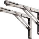 YUMORE 24" Folding Shelf Brackets, Max Load: 330lb Heavy Duty Stainless Steel Collapsible Shelf Bracket for Table Work Bench, Space Saving DIY Bracket, Pack of 2