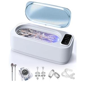 Ultrasonic Jewelry Cleaner Machine, 48KHz Ring Ultrasonic Cleaner, 4 Cleaning Modes - Suitable for Eyeglasses, Jewelry, Rings, Watchbands, Braces, Dentures, 13.5oz 304 Stainless Steel Tank for Gift