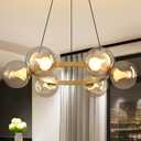 Mid-Century Globe Chandeliers Modern LED Dimmable Hanging Pendant Lighting 6-Light Round Glass Chandelier Light Fixture for Dining Room Living Room Bedroom D23.6, 23.6" dia.