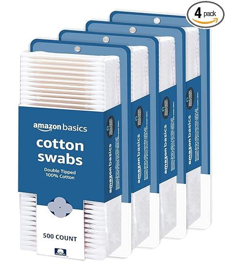 Amazon Basics Double-Tipped Cotton Swabs for Personal Hygiene and Baby Care, 2000 Count, 4-Pack of 500 Count