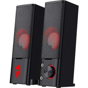 Redragon GS550 PC Gaming Speakers, 2.0 Channel Desktop Computer Sound Bar with Compact Maneuverable Size, Headphone Jack, Quality Bass & Decent Red Backlit, USB Powered w/ 3.5mm Cable (Black)