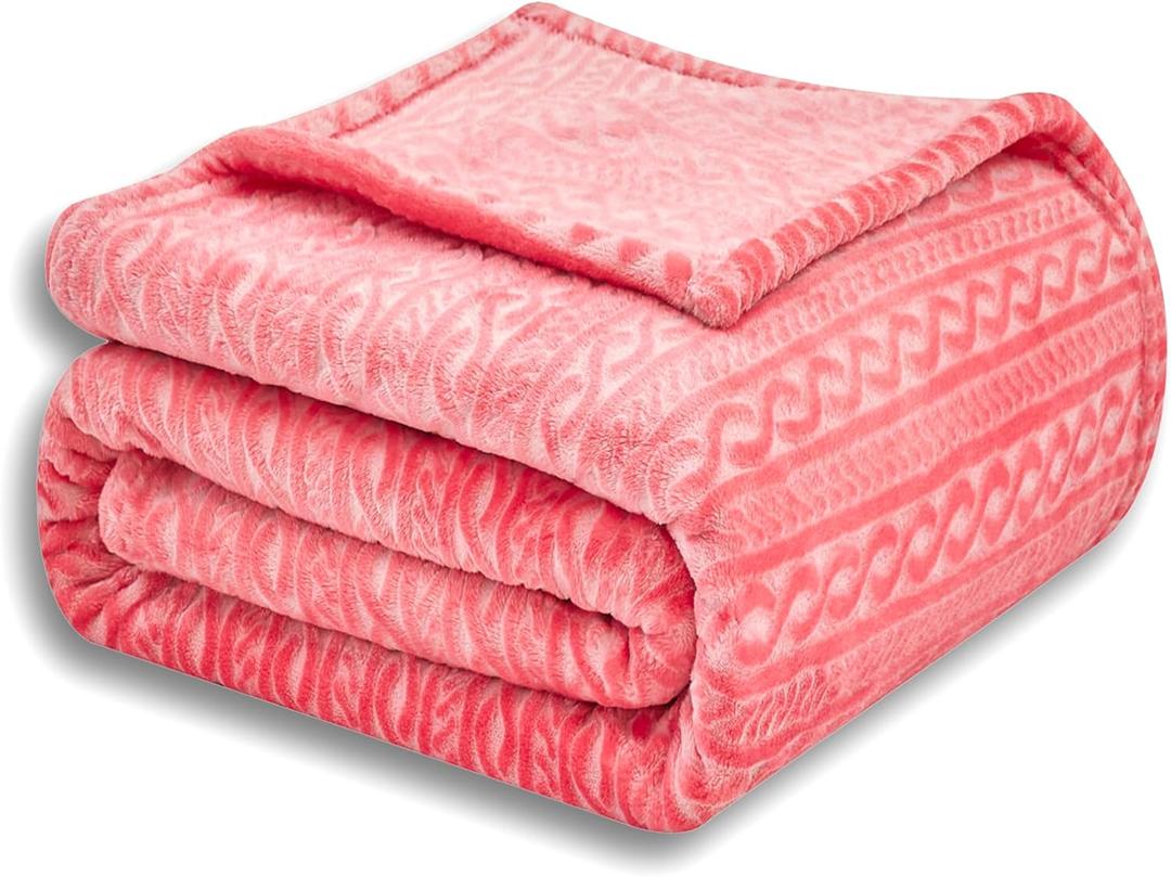 Soft Cozy Fleece Throw Blanket, 50x60 Inches  Lightweight Plush Blanket for Couch, Fuzzy 3D Jacquard Design, for Sofa, Bed & Travel, Hot Pink Chain