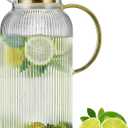Glass Pitcher with Lid, 84oz/2.5 Liter Classic Vertical Stripes Water Pitcher,Glass Water Carafe for Cold Brew, Coffee, Lemonade, Iced Sun Tea,Beverage, Milk, Heat Resistant (Clear)