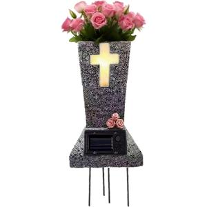 Cemetary Vase Solar Cemetery Grave Vase with LED Cemetery Vases for Grave with Spikes Decorations for Cemetery Grave Flower Holder for Loss of Loved One (Heather Gray)