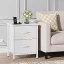 Vagusicc Nightstand Set of 2 with Charging Station, End Table Bedside Table with Power Outlet & USB Ports, Side Table with 2 Fabric Drawers for Bedroom, Living Room, White, 15.75 inches x 11.81 inches x 22.25 inches