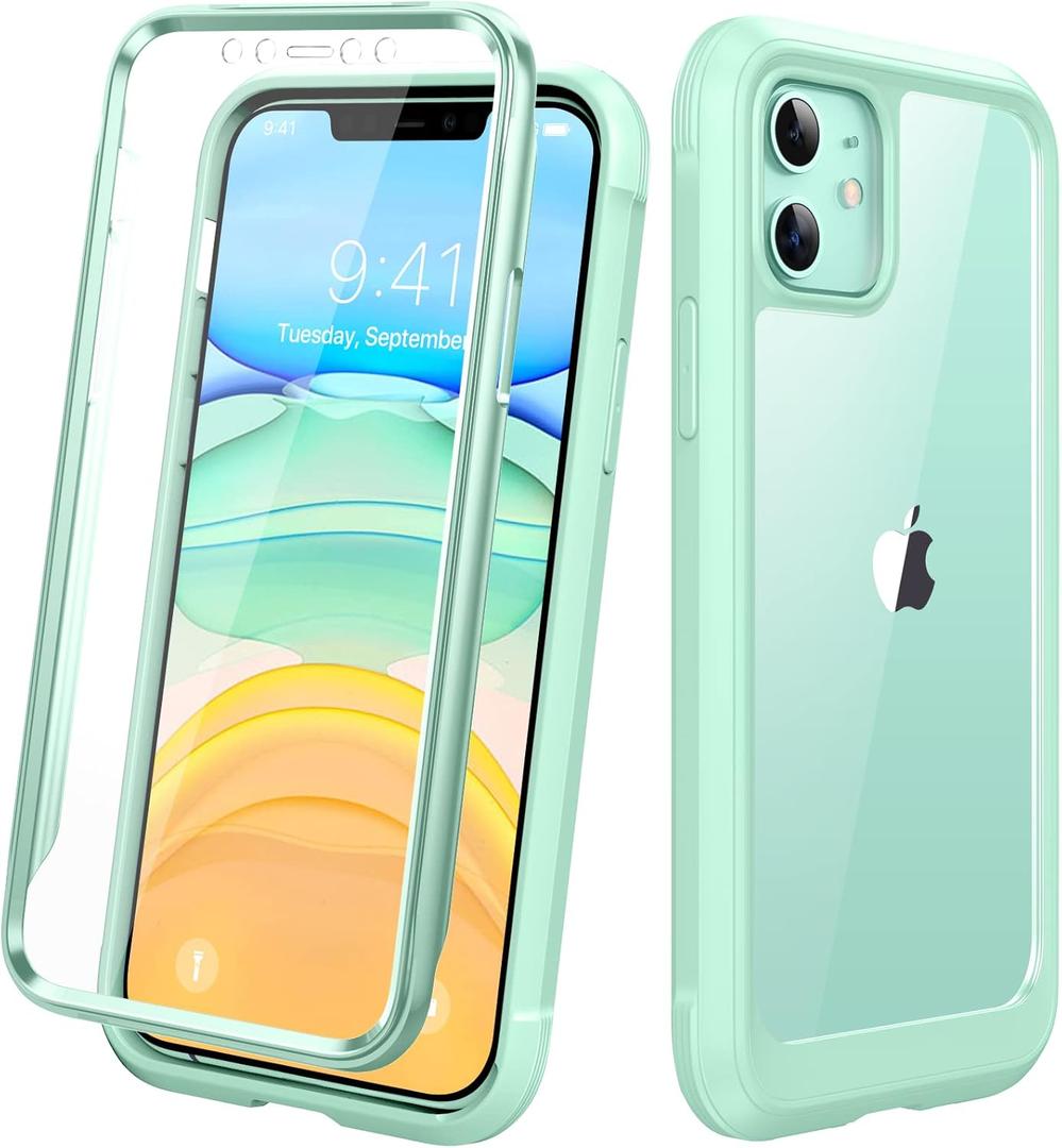Diaclara Compatible with iPhone 11 Case, Full Body Rugged with Built-in Touch Sensitive Anti-Scratch Screen Protector, Soft TPU Bumper Case Clear Compatible with iPhone 11 6.1" (Pistachio Green)