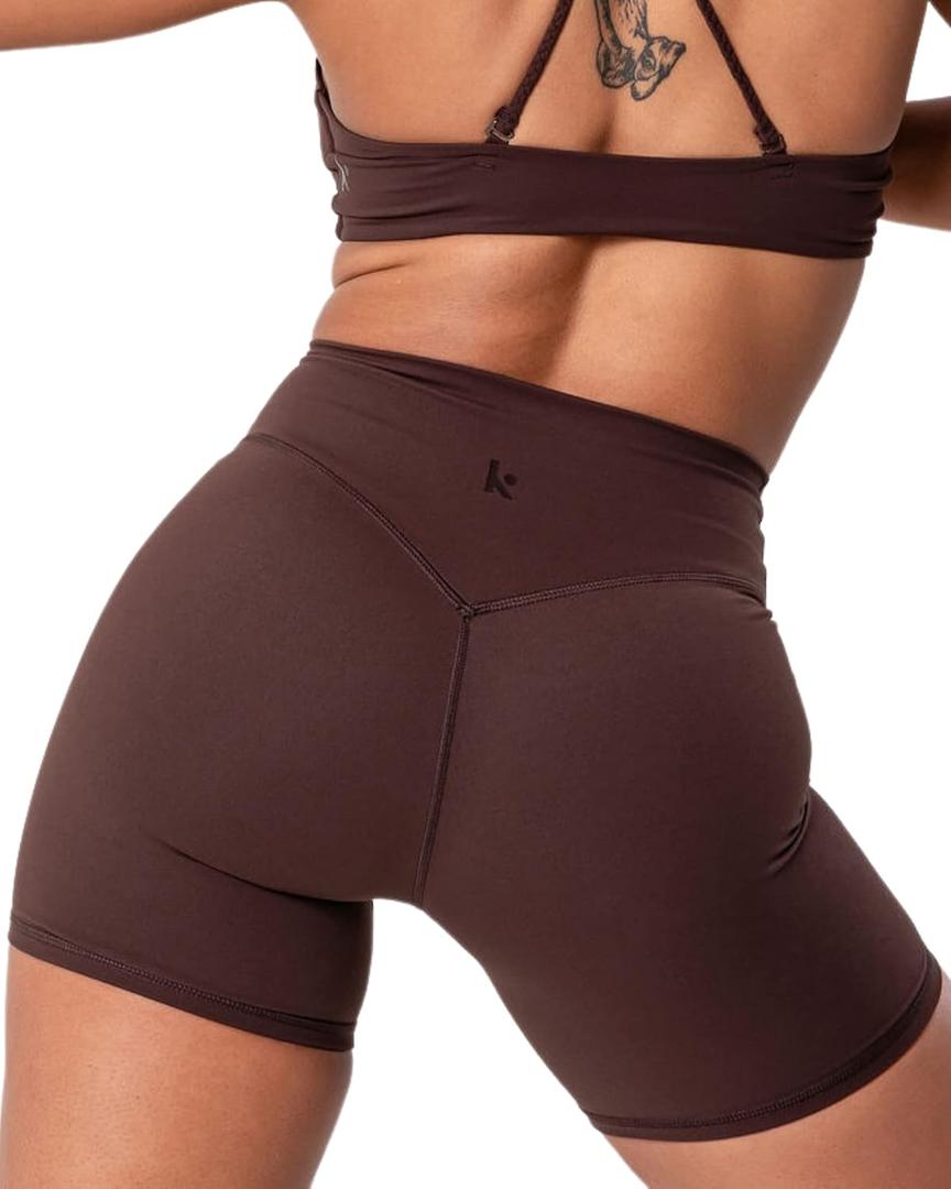 Kamo Fitness Serenity Shorts High Waisted 6" Inseam No Front Seam Thigh Friendly V Booty Seam Women's Biker Shorts Small