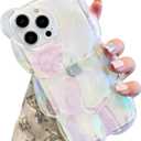 Bear Phone Case Compatible with iPhone 15 Pro Max Case, Cute 3D Holographic Clear White Bear Case, Shockproof Kpop Cartoon Bear Phone Case for Women Girls