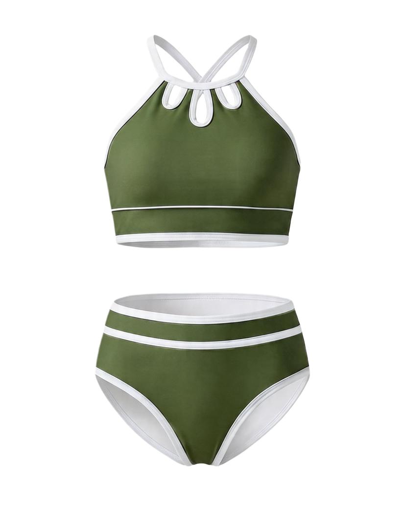 Kdwdvbn Kids Swimsuits Piece Adjustable Shoulder Strap Color Block Bikini Sets with Removable Padding Lake Green Girls Bathing Suits Size 7-8 (Green)