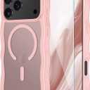 SunStory Compatible with iPhone 17 Pro Case with HD Screen Protector, [Compatible with MagSafe] Cute Wave Translucent Matte Phone Case for iPhone 17 Pro (Pink)