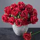 Ivydale 18pcs Red Roses Artificial Flowers, Fake Roses Silk Flowers with Stems Realistic Bouquet for Wedding Party Home Decoration DIY Centerpiece Floral Romantic Gifts