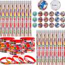 Supervitae 90 Pcs International World Flags Party Favor Accessory Include 30 Flags of World Nation Pencil 30 Rubber Wristband 30 Badge Button Pin for Travel Trip Around The Globe Back to School Decor