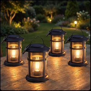 Otdair 4 Pack Solar Lanterns Outdoor Waterproof, Upgraded Warm White Hanging Solar Lights for Outside, Solar Powered Lantern for Patio Yard Garden Porch Decor, Gift for Mom Housewarming