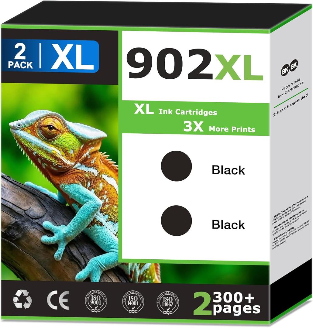 902XL Black Ink Cartridges Compatible for HP 902 XL Ink Replacements for HP 902 balck ink 902xl Work with OfficeJet Pro 6968 6978 6950 6958 6961 6962 6966 6960 6970 6975 6979 Printer(2 Pack Black)