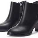 Coutgo Women's Fall Ankle Boots Shoes Chunky Block Stacked Heel Bow Tie Pointed Toe Dress Booties Side Zipper 10