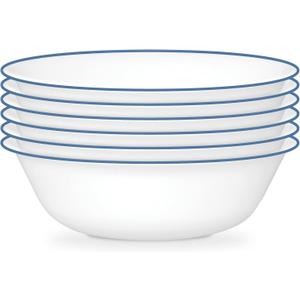 Corelle 6-Piece 18oz Round Bowls Vitrelle Triple Layer Glass, Perfect for Soup, Cereal and Snacks, Lightweight, Chip and Scratch Resistant, Microwave and Dishwasher Safe, Botanical Stripes