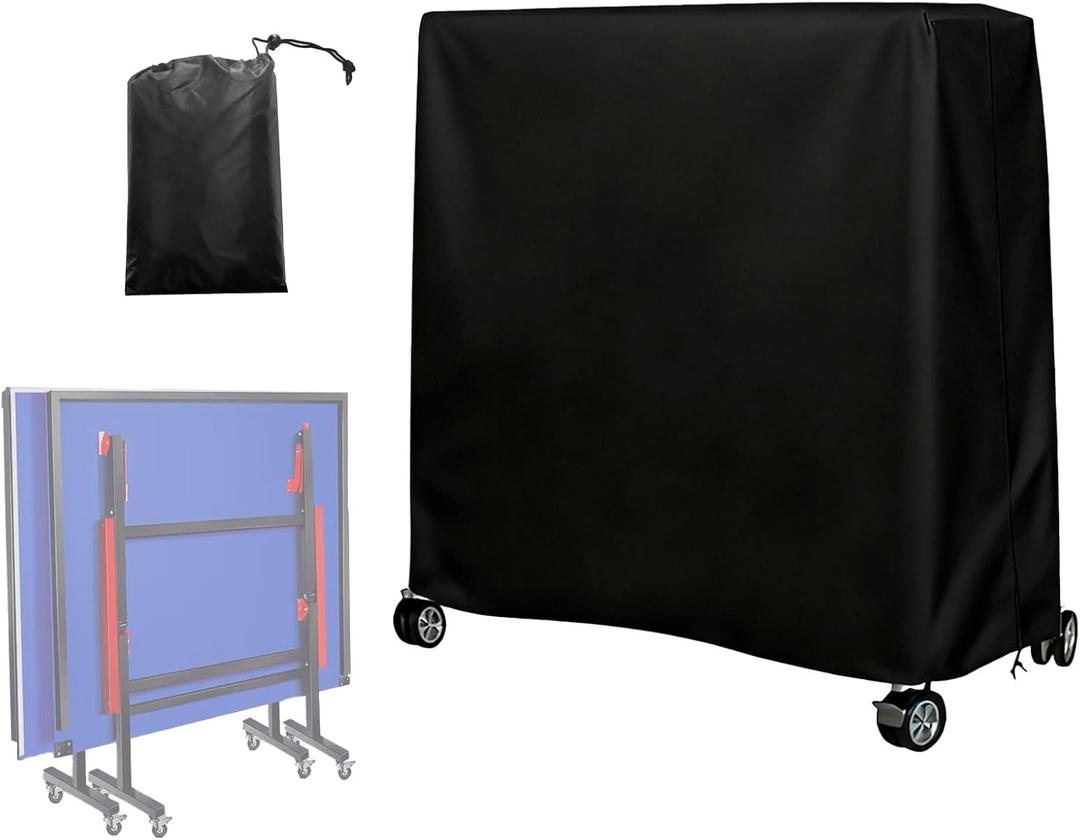Lightweight Ping Pong Table Cover, Waterproof Outdoor Indoor Use Universal Fit for 9x5 FT Folding Tables, Table Tennis Table Cover, 210D Oxford Fabric with Storage Bag & Windproof Buckles