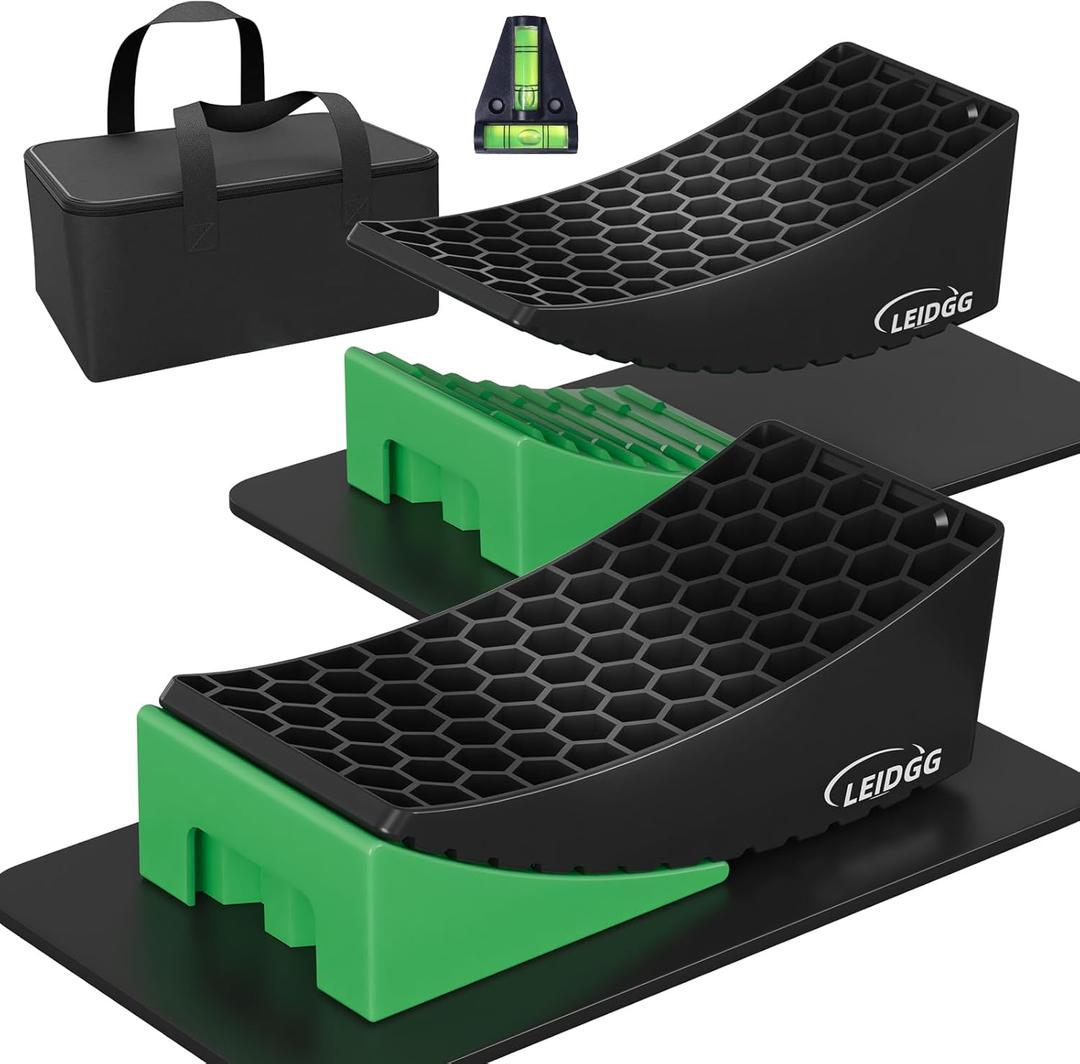 2Packs RV Leveling Blocks System Kit Camper Leveling Blocks for RVS Trailer with Carrying Bag, Anti-Slip Mats, T Bubble Level Up to 35000 LBS