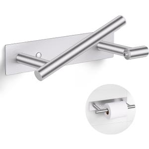 Brushed Nickel Toilet Paper Holder, Adhesive or Screw Toilet Roll Holder Wall Mount, SUS304 Stainless Steel Double Post Pivoting Toilet Roll Holder for Bathroom, Kitchen, Washroom