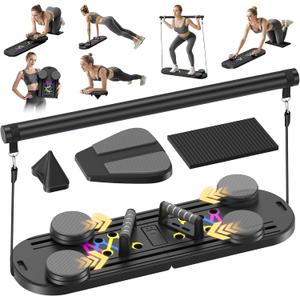 Pilates Board,Foldable Pilates Reformer Equipment with Timer, Multi-Purpose Portable Pilates Reformer Machine Home Pilates Kit for Home Workout,Fitness,Exercise,Abs (Black)