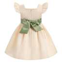 Baby Flower Girl Satin Formal Wedding Dress Flutter Sleeve Contrast Color Bowknot Infant First Communion Christening Baptism Clothes Toddler 1st Birthday Pageant Party Frock Apricot 18-24 Months