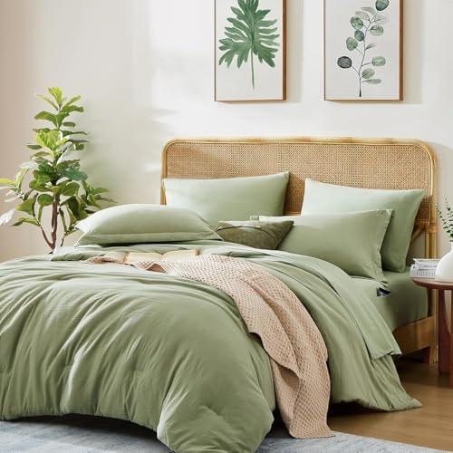 WRENSONGE Full Size Comforter Set- 2 Pieces Sage Green Bed in a Bag Full Size Comforter with Flat Sheet, Warm Bedding Sets for All Season
