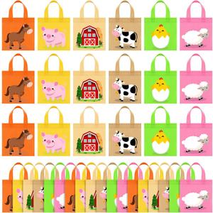 Sweetude 36 Pcs Farm Animal Party Favor Bags Barnyard Gift Goodie Treat Bags for Kids Farmhouse Reusable Non Woven Bag