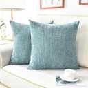 CaliTime Throw Pillow Covers Pack of 2 Soft Solid Dyed Cross Chenille Cushion Cases for Couch Sofa Home Decoration 18 X 18 Inches Deep Smoke Blue