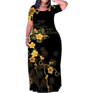 PinkPatty Plus Size Maxi Dress for Women Summer Casual Short Sleeve Tshirt Dresses with Pockets (XL-6XL) (A - Print#1, XL)